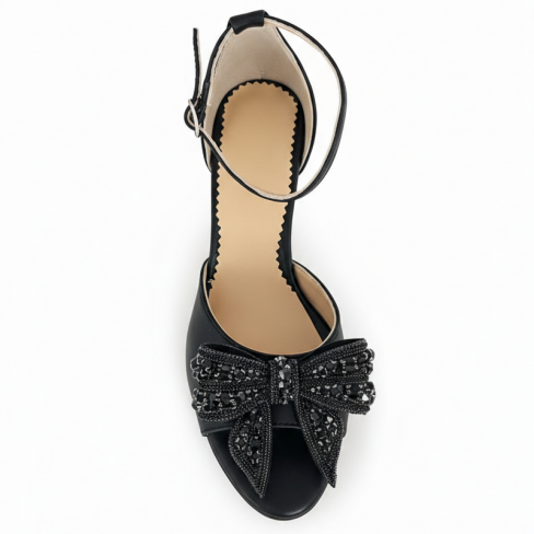 Sandale cu toc ARGO negru cu funda neagra