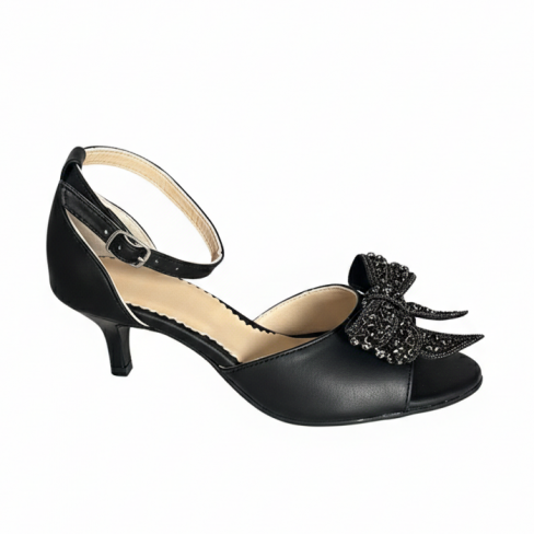 Sandale cu toc ARGO negru cu funda neagra