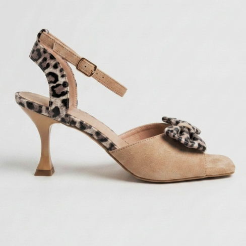 Sandale cu toc ALGA bej animal print