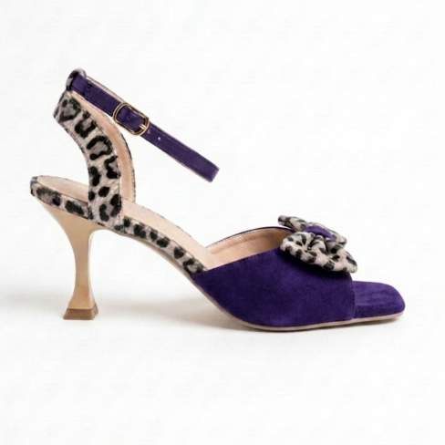 Sandale cu toc ALGA mov animal print