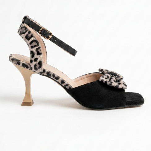 Sandale cu toc ALGA negru animal print