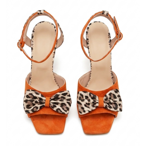 Sandale cu toc ALGA portocaliu animal print