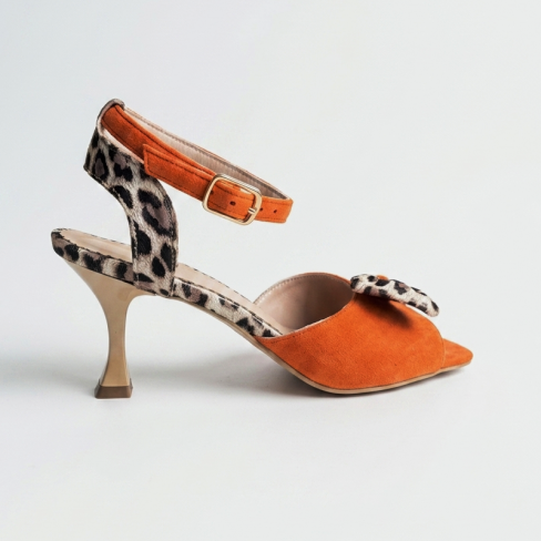 Sandale cu toc ALGA portocaliu animal print