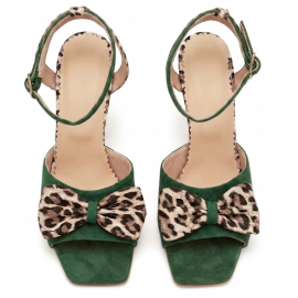 Sandale cu toc ALGA verde animal print