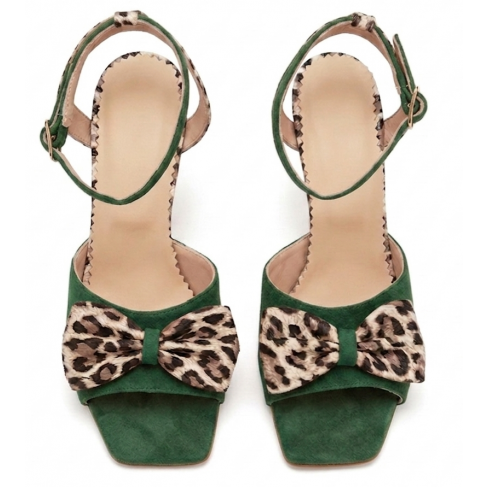 Sandale cu toc ALGA verde animal print