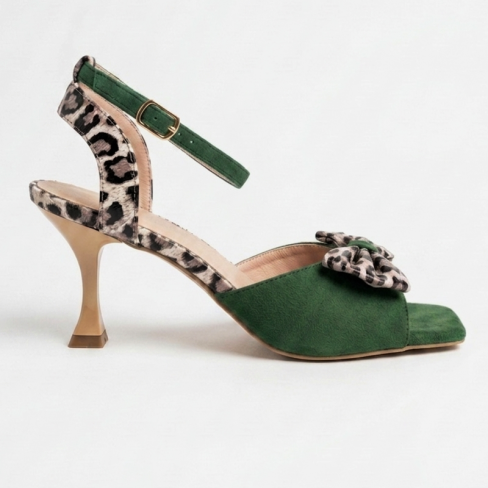 Sandale cu toc ALGA verde animal print