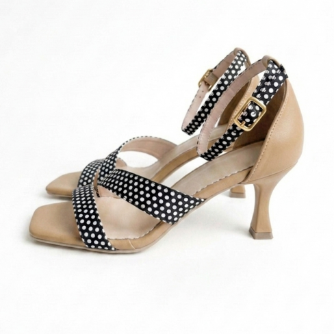 Sandale cu toc ROMY bej negru