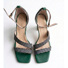 Sandale cu toc ROMY verde negru