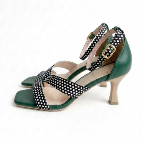 Sandale cu toc ROMY verde negru