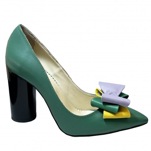 Pantofi SINA verde cu funda multicolor