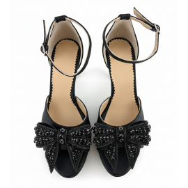 Sandale cu toc ARGO negru cu funda neagra