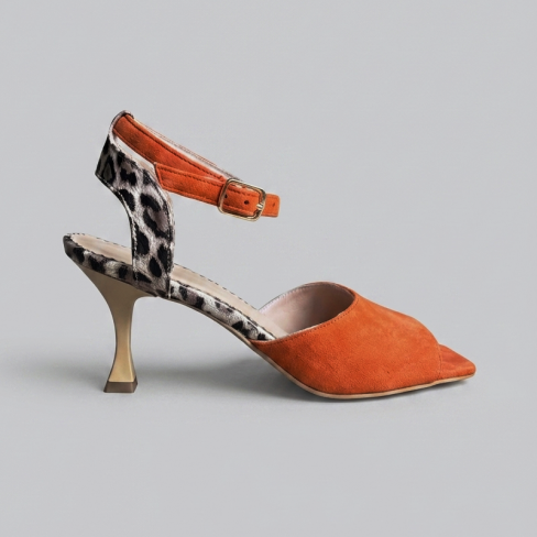 Sandale cu toc NETA portocaliu animal print