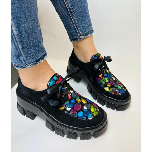 Pantofi cu talpa joasa RIKO negru print