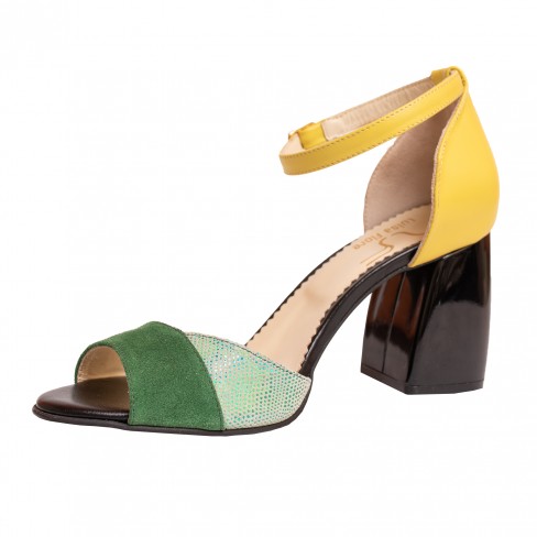 Sandale cu toc MARY verde / galben